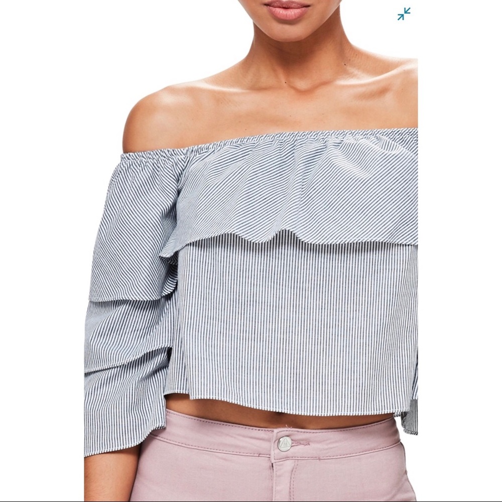 Missguided Bardot Stripe Tiered Crop Top Navy